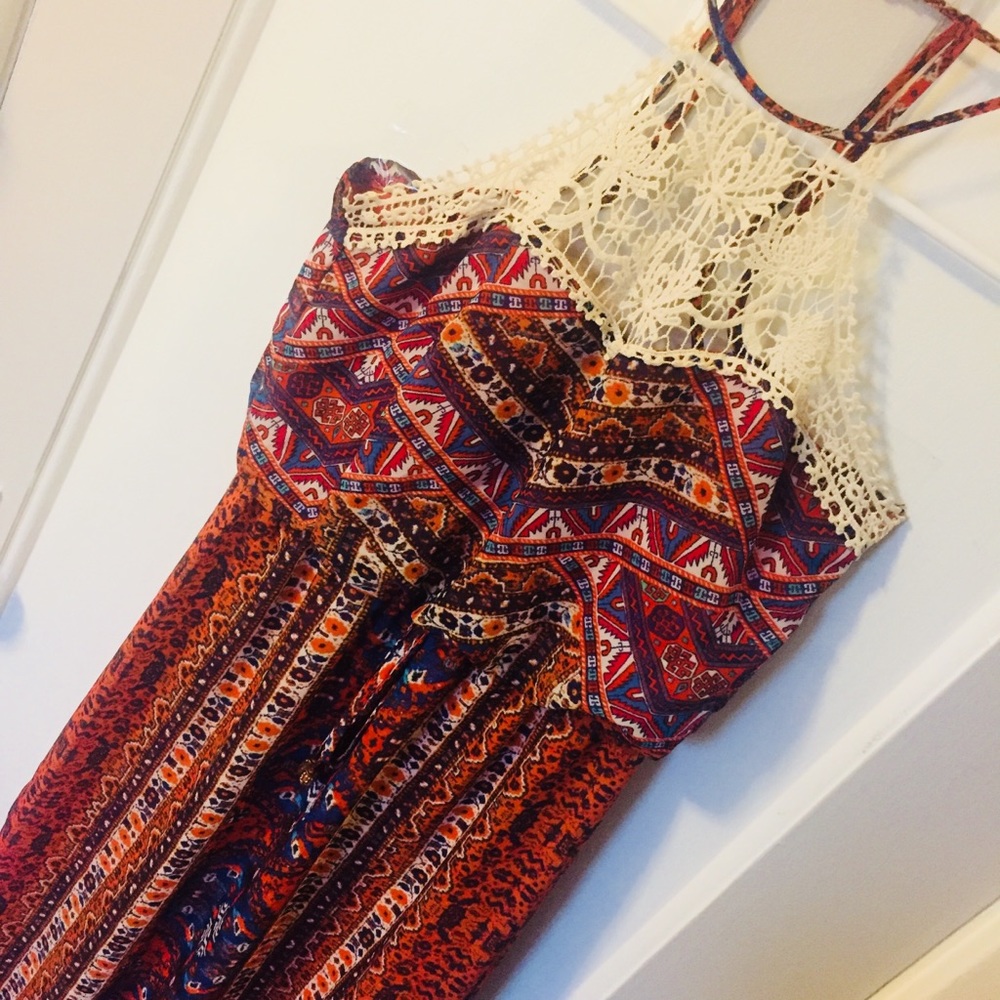 High neck, Lace Adorned Maxi Dress with Slip